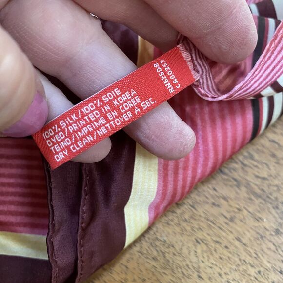 Vintage ANNE KLEIN 100% Silk Scarf Pinks Cream Nude Stripe Rectangle Elegant Y2K - Picture 5 of 9